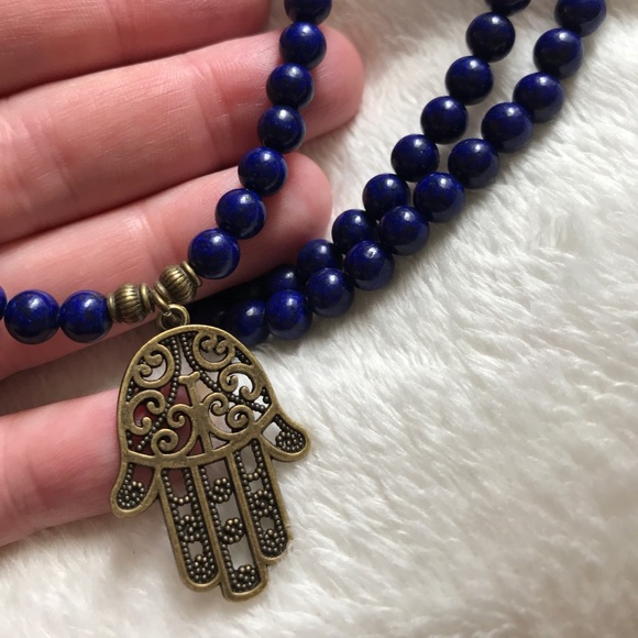 Hamsa lapis lazuli mala necklace/bracelet 6mm - Picture 4 of 6